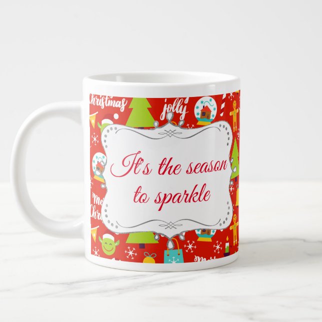Caneca De Café Grande Padrão de Natal Festivo (Esquerda)