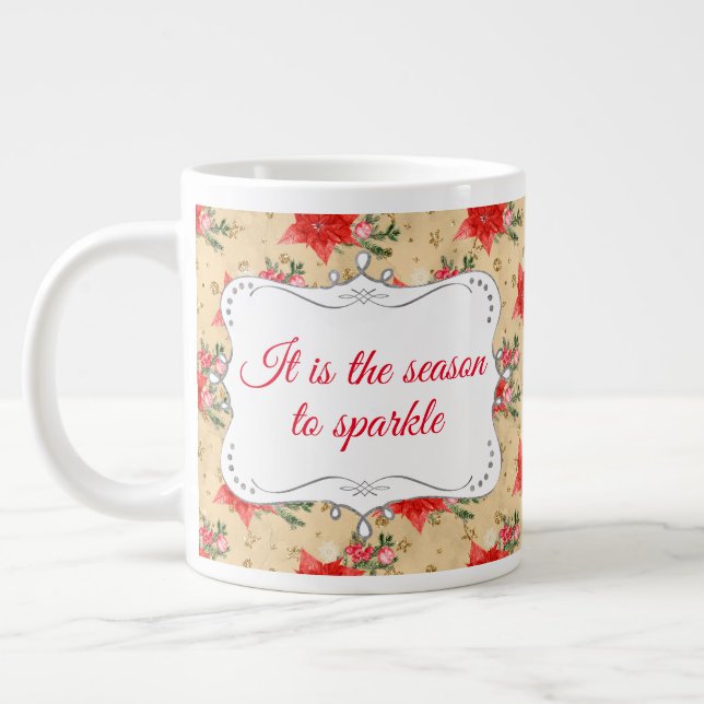 Caneca De Café Grande Padrão de Natal Floral Personalizado (Esquerda)