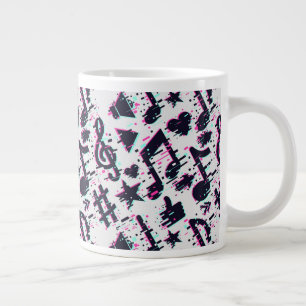 Caneca De Café Grande Padrão de Notas e Corações Musicais Distorcidos