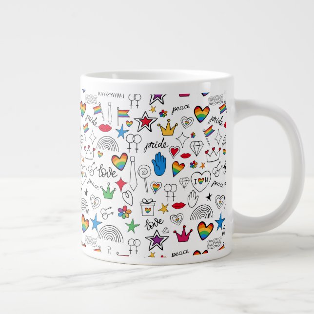 Caneca De Café Grande Padrão de Orgulho gay Doodle (Direita)