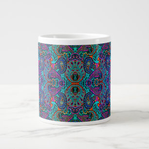 Caneca De Café Grande padrão de paisley de pavão cósmico