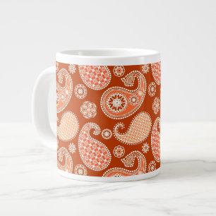 Caneca De Café Grande Padrão de Paisley, tangerina laranja e branca