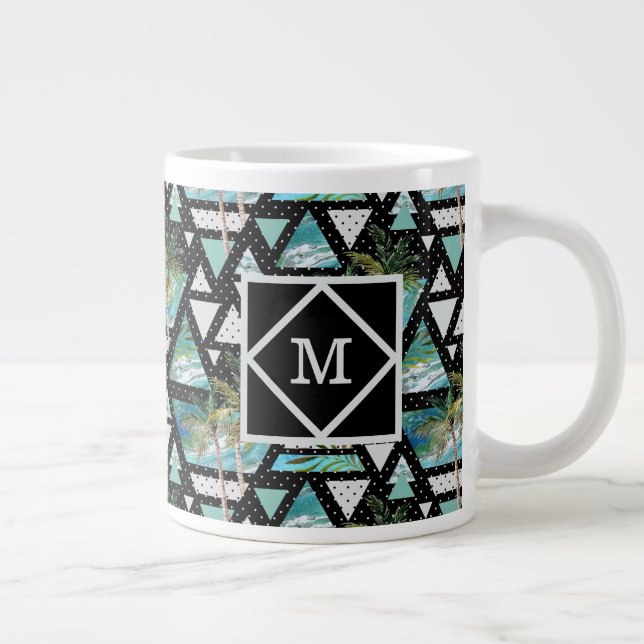 Caneca De Café Grande Padrão de Palmas e Ondas Geométricas de Abstrato (Direita)