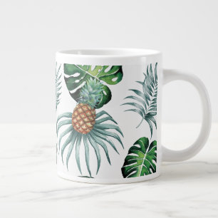 Caneca De Café Grande Padrão de Palmeira da Selva Tropical de Aquarela d