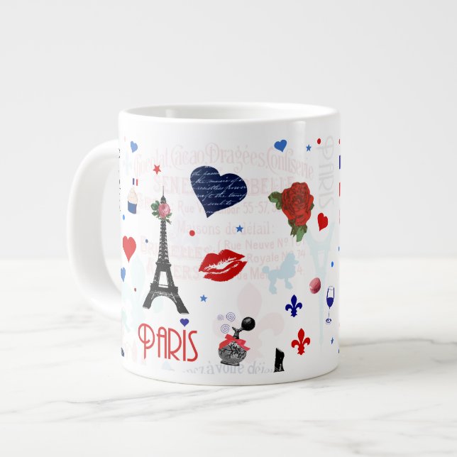 Caneca De Café Grande Padrão de Paris com a Torre Eiffel (Frente Esquerda)