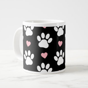 Caneca De Café Grande Padrão De Patas, Patas Cachorros, Patas Brancas, C
