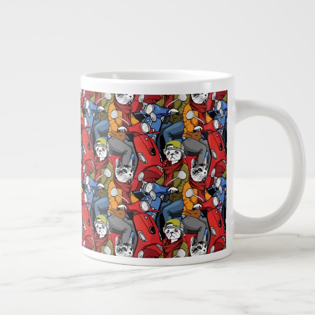Caneca De Café Grande Padrão de Patinete de gatos e cães (Direita)