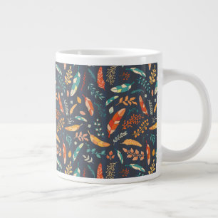 Caneca De Café Grande Padrão de Pena Boho Hippie