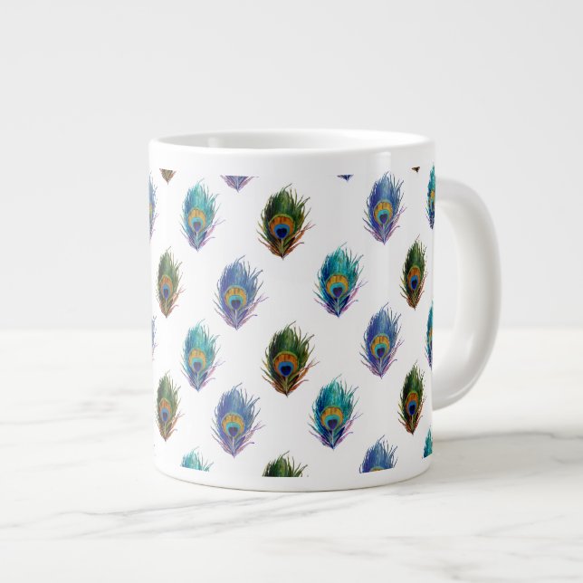 Caneca De Café Grande Padrão de pena de pico (Frente Esquerda)