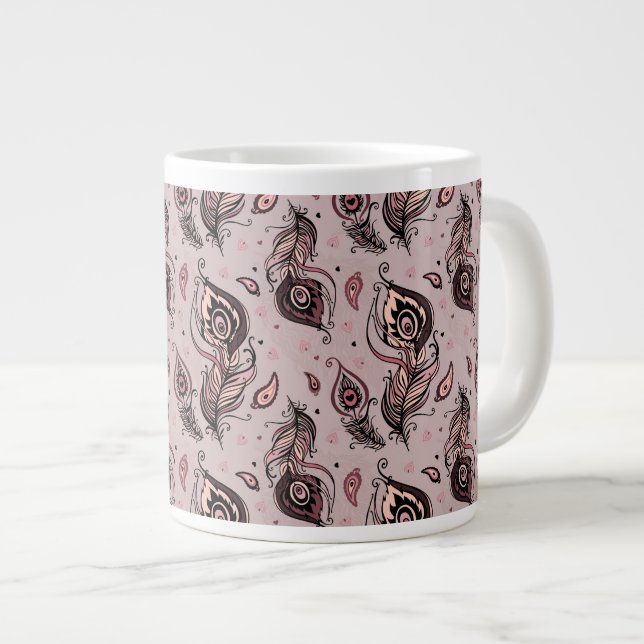 Caneca De Café Grande Padrão de pena de pico (Frente Esquerda)