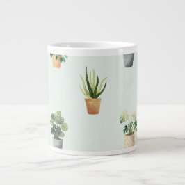 Caneca De Café Grande Padrão de Planta de Casa Botânica Design de Planta