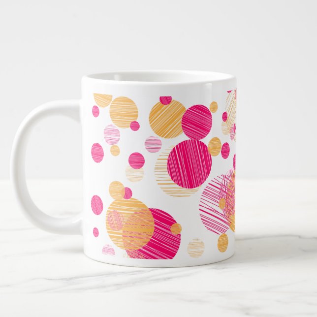 Caneca De Café Grande Padrão de Ponto Polka Amarelo-Rosa Esbranquiçado (Esquerda)