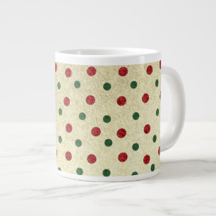 Caneca De Café Grande Padrão de Pontos Verdes Vermelhos do Natal