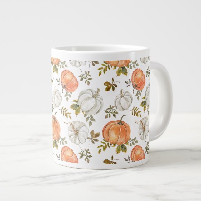 Caneca De Café Grande Padrão de Pumpkin de Aquarela de Queda (Frente Esquerda)