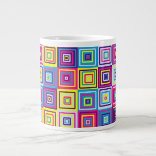 Caneca De Café Grande Padrão de Quadrados Coloridos