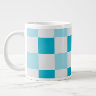 Caneca De Café Grande Padrão De Quadro De Verificação Branco E Azul