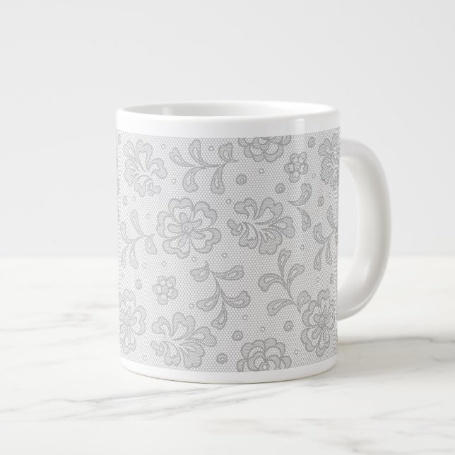 Caneca De Café Grande Padrão de rendas, colheita de flores 1 (Frente Esquerda)