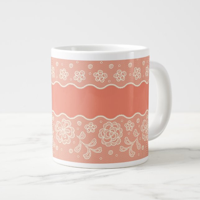 Caneca De Café Grande Padrão de rendas, colheita de flores 4 (Frente Esquerda)