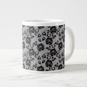 Caneca De Café Grande Padrão de rendas pretas sobre fundo branco