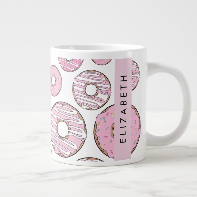 Caneca De Café Grande Padrão De Rosquinhas, Rosquinhas Rosa, Escoamento, (Direita)