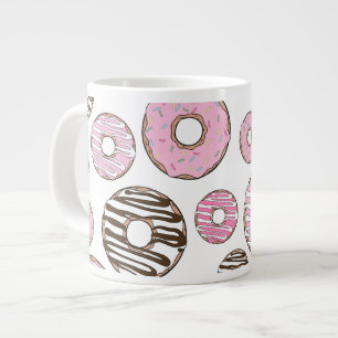 Caneca De Café Grande Padrão De Rosquinhas, Rosquinhas Rosa, Rosquinhas