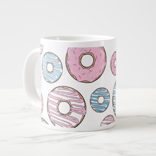 Caneca De Café Grande Padrão De Rosquinhas, Rosquinhas Rosa, Rosquinhas  (Frente Esquerda)