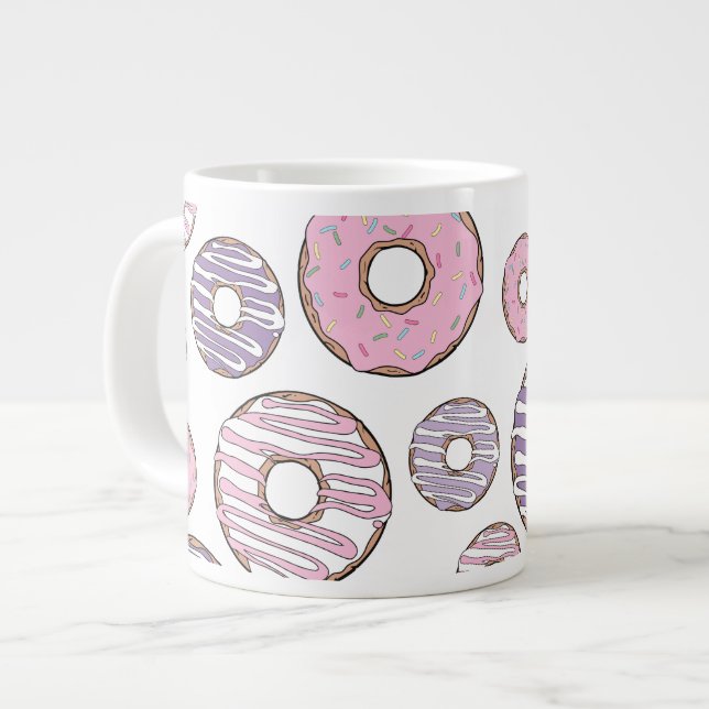 Caneca De Café Grande Padrão De Rosquinhas, Rosquinhas Rosa, Rosquinhas  (Frente Esquerda)
