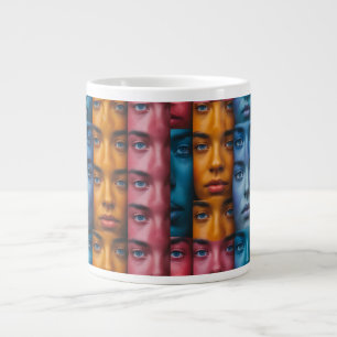 Caneca De Café Grande Padrão de Rostos Coloridos