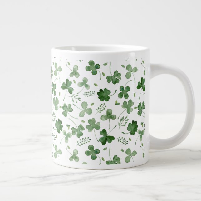 Caneca De Café Grande Padrão de Shamrock de Moldura (Direita)