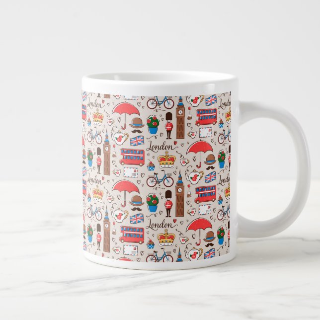 Caneca De Café Grande Padrão de Símbolos de Londres (Direita)