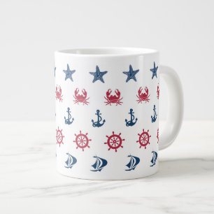 Caneca De Café Grande Padrão de Símbolos Vermelho Branco E Azul