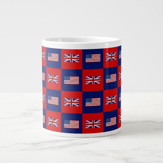 Caneca De Café Grande Padrão de Sinalizador EUA e Reino Unido (Frente)