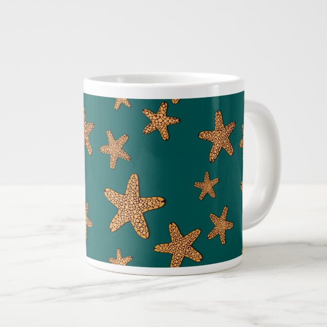 Caneca De Café Grande Padrão de Starfish Laranja (Frente Esquerda)