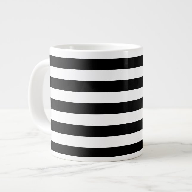 Caneca De Café Grande Padrão de Stripe Preta e Branca (Frente Esquerda)