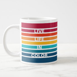 Caneca De Café Grande Padrão de Stripes Coloridas do Chic ao Vivo em Cor