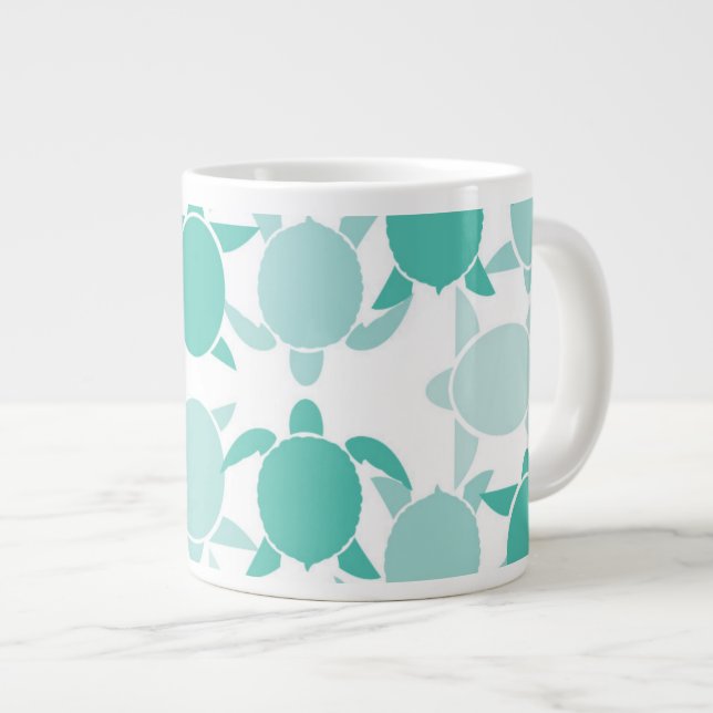 Caneca De Café Grande Padrão de Tartaruga Teal (Frente Esquerda)