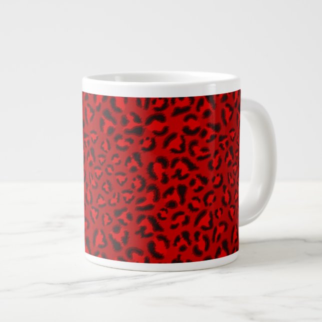 Caneca De Café Grande Padrão de textura de leopardo rosa. (Frente Esquerda)