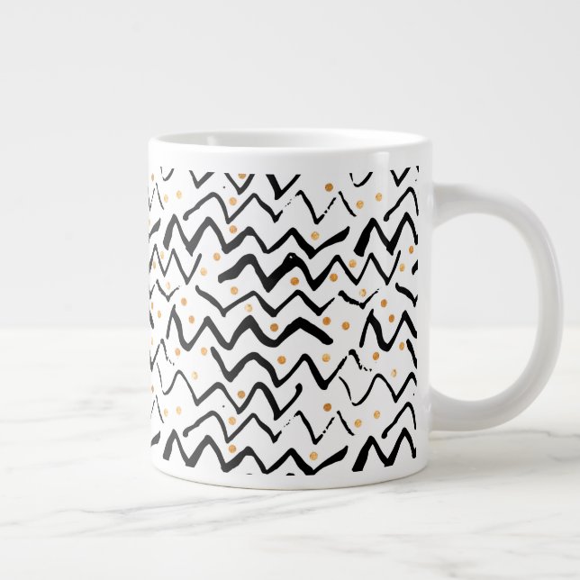 Caneca De Café Grande Padrão de Traços e Pontos do Pincel Preto (Direita)