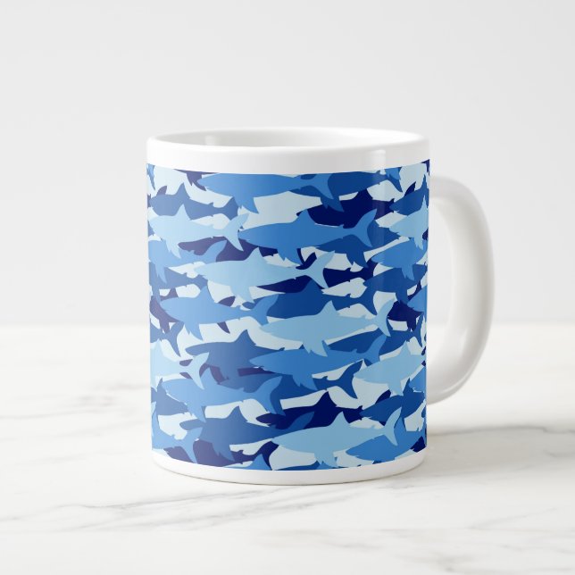 Caneca De Café Grande Padrão de Tubarão Azul (Frente Esquerda)