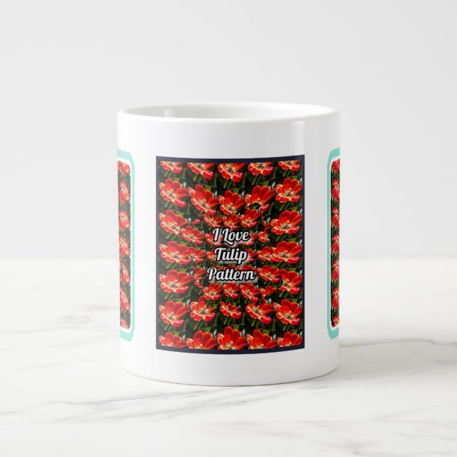 Caneca De Café Grande Padrão de Tulipas Vermelhas (Frente)