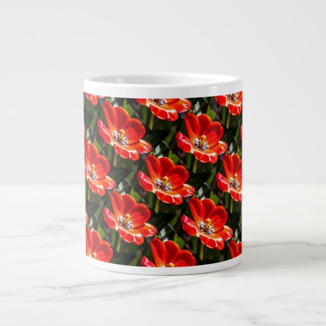Caneca De Café Grande Padrão de Tulipas Vermelhas (Frente)