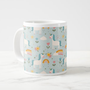 Caneca De Café Grande Padrão de Unicórnio do Arco-Íris Cute pastel