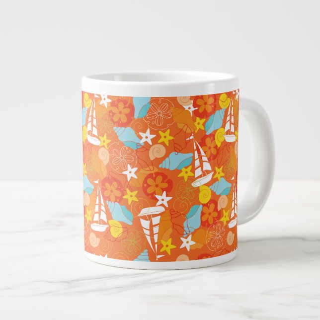 Caneca De Café Grande Padrão de veleiro tropical (Frente Esquerda)