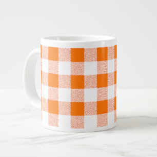 Caneca De Café Grande Padrão de Verificação de Gingham Laranja