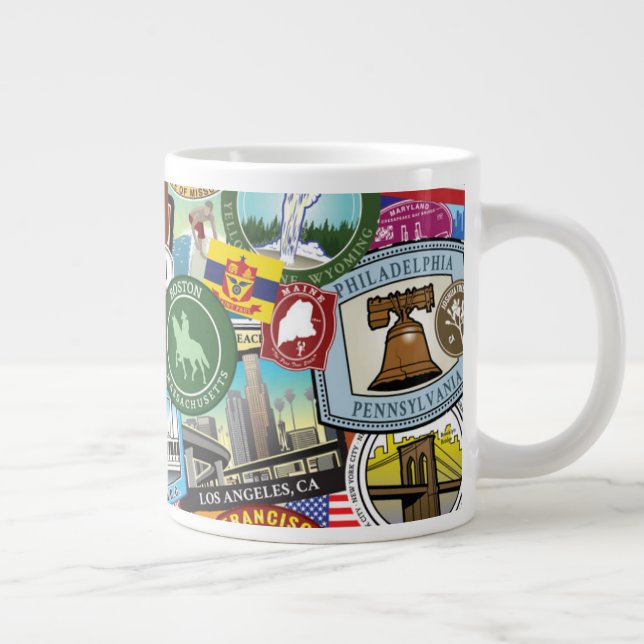 Caneca De Café Grande Padrão de Viagem Adesivo dos Estados Unidos (Direita)
