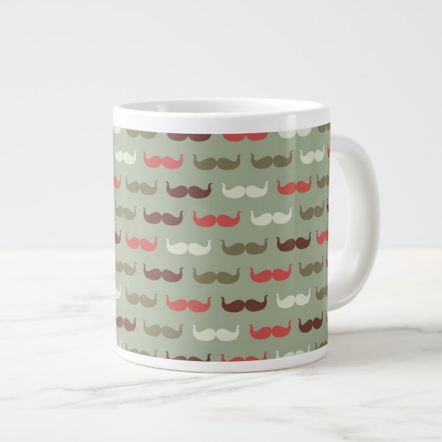 Caneca De Café Grande Padrão de vindima com bigode (Frente Esquerda)