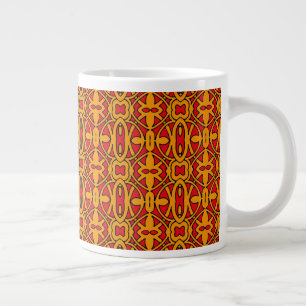 Caneca De Café Grande Padrão Desenhado à Mão Laranja e Vermelho