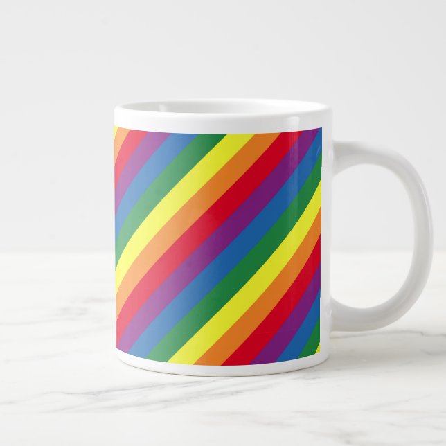 Caneca De Café Grande Padrão Diagonal do Arco-Íris (Direita)