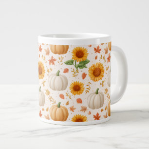 Caneca De Café Grande Padrão do Autumn Pumpkins & Sunflower