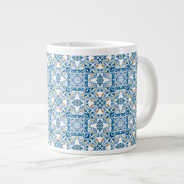 Caneca De Café Grande Padrão do Azulejo português (Frente Esquerda)